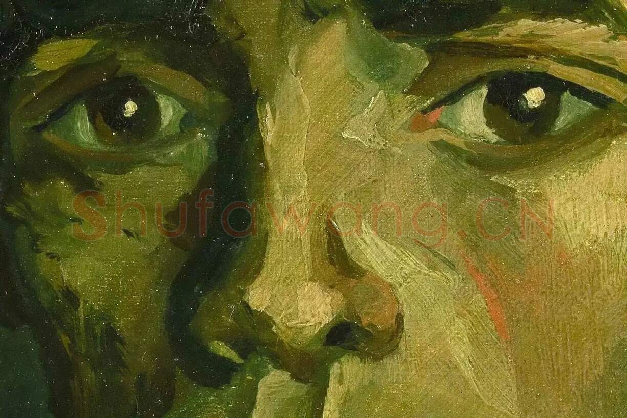 梵高油画头像习作《含着烟斗的男人头像》高清大图局部细节 (1)