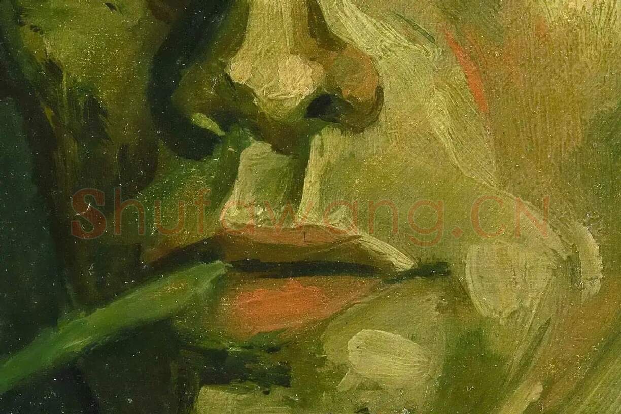 梵高油画头像习作《含着烟斗的男人头像》高清大图局部细节 (2)