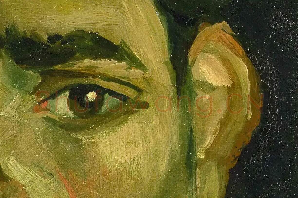 梵高油画头像习作《含着烟斗的男人头像》高清大图局部细节 (5)