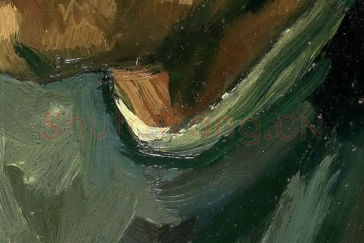 梵高油画头像作品《戴帽子的中年男子头像》高清大图局部细节 (6)