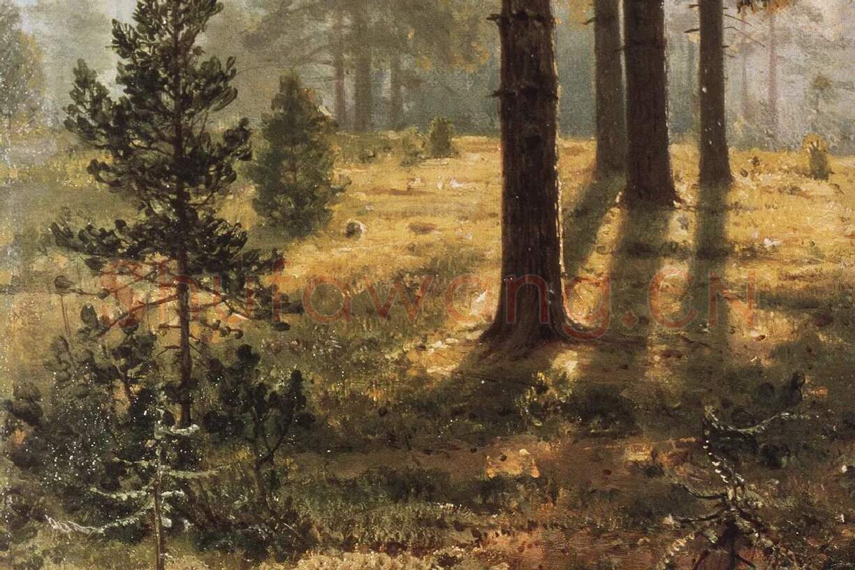 希施金油画风景《森林的晨雾》局部 (1)