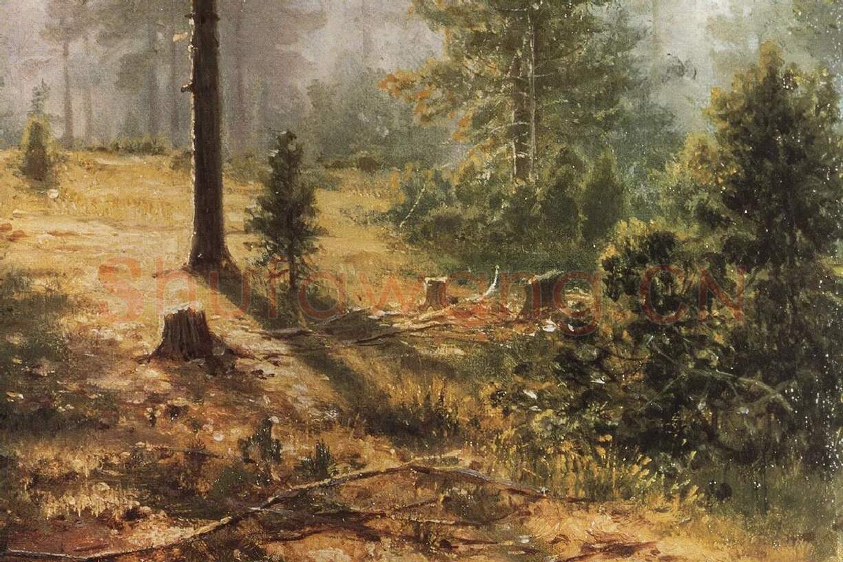 希施金油画风景《森林的晨雾》局部 (2)