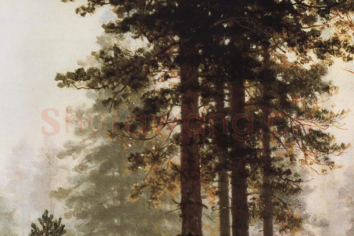 希施金油画风景《森林的晨雾》局部 (4)