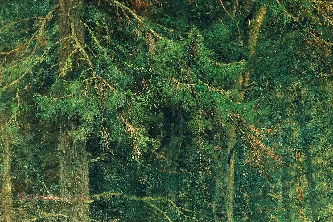 希施金油画森林风景《边远地区的森林》局部 (5)