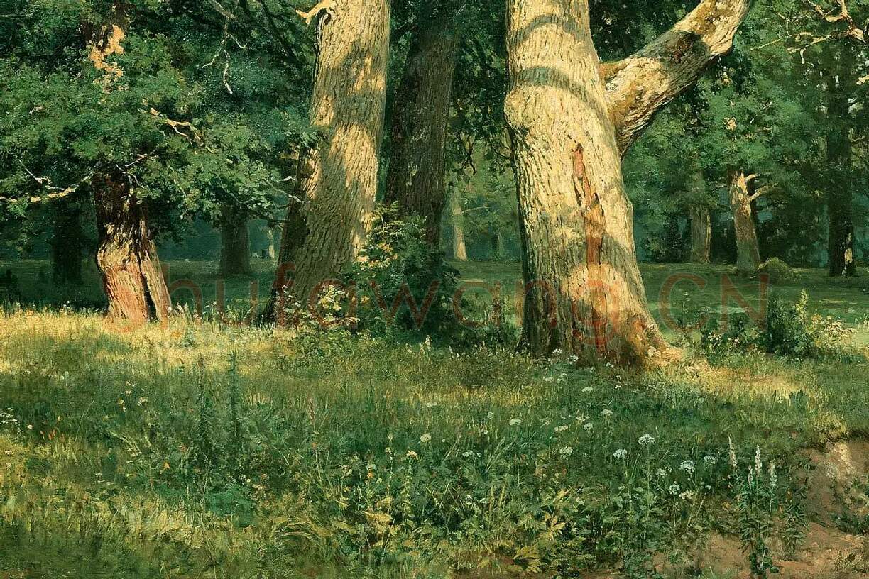 希施金油画风景《橡树林》局部 (1)