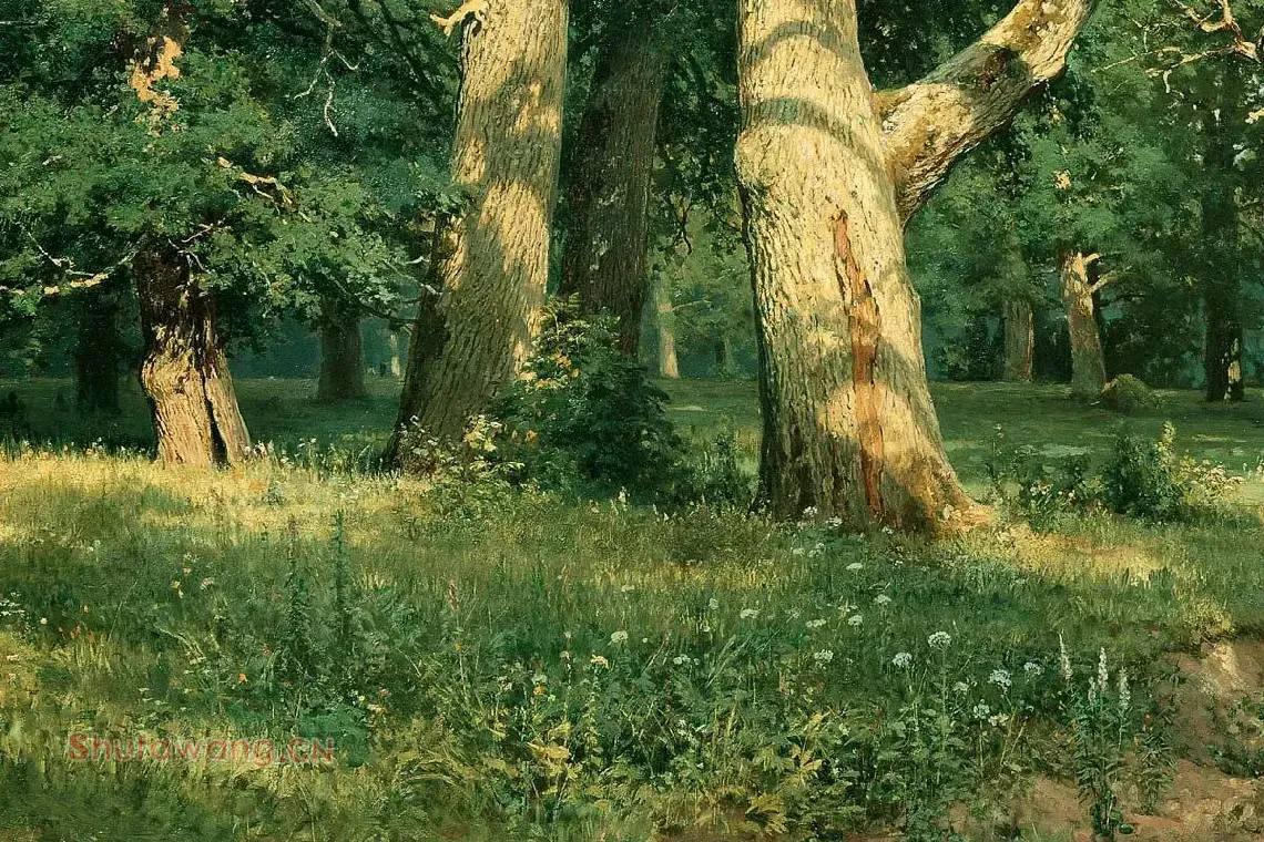 希施金油画风景《橡树林》局部 (1)