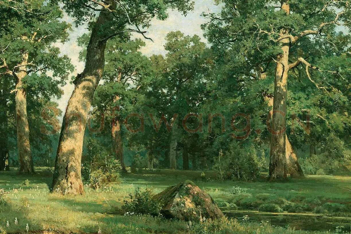 希施金油画风景《橡树林》局部 (2)