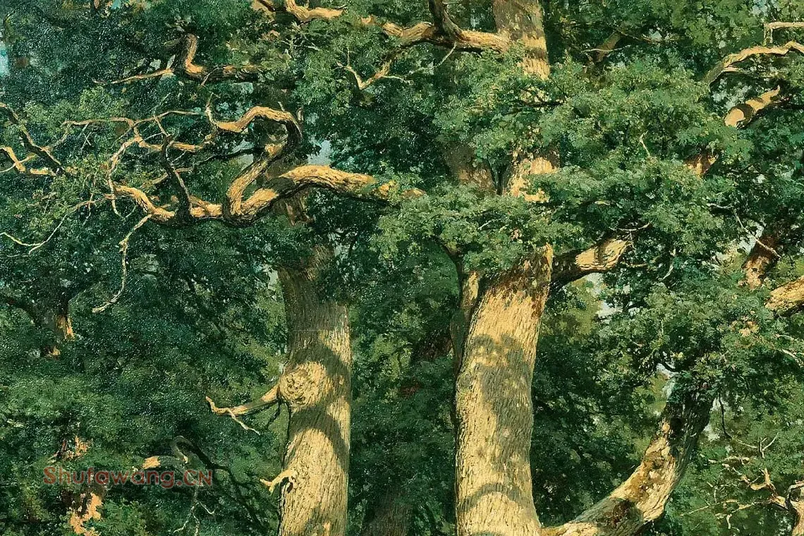 希施金油画风景《橡树林》局部 (4)