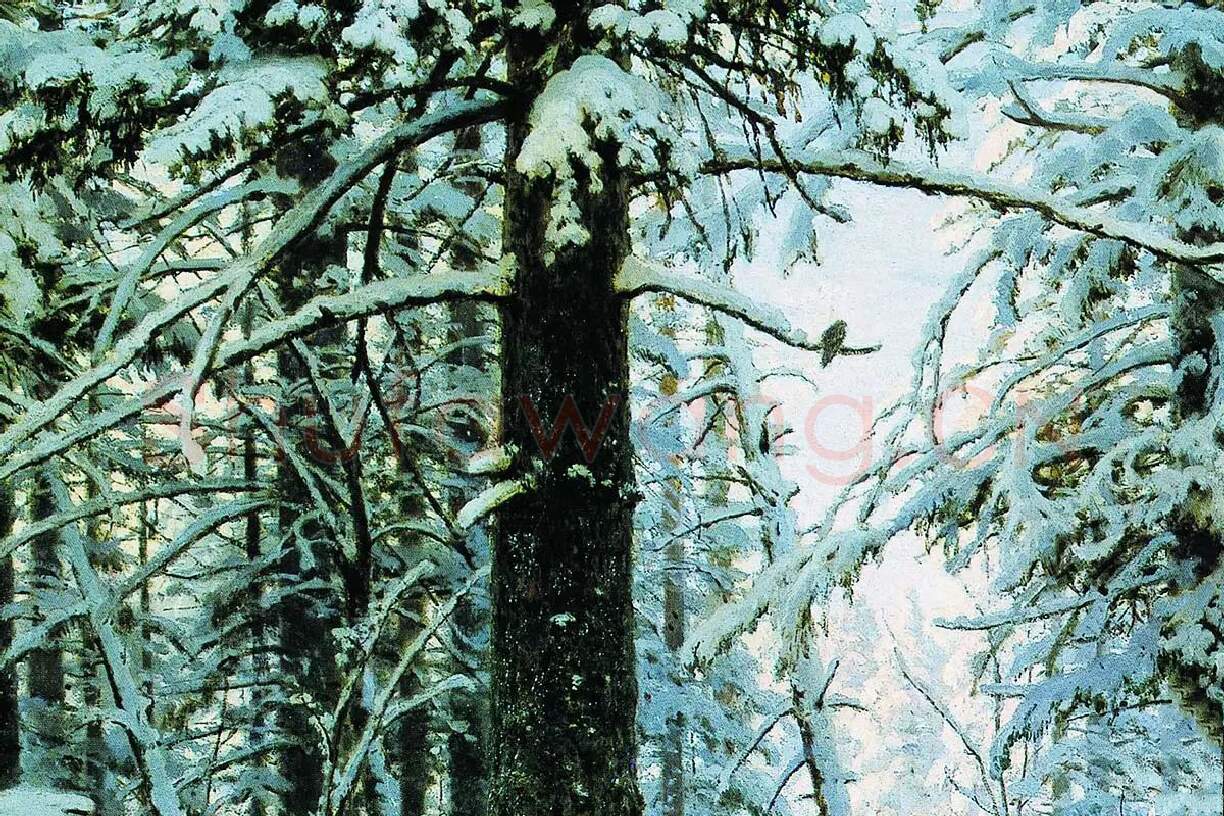 希施金油画雪景冬天的森林局部 (3)