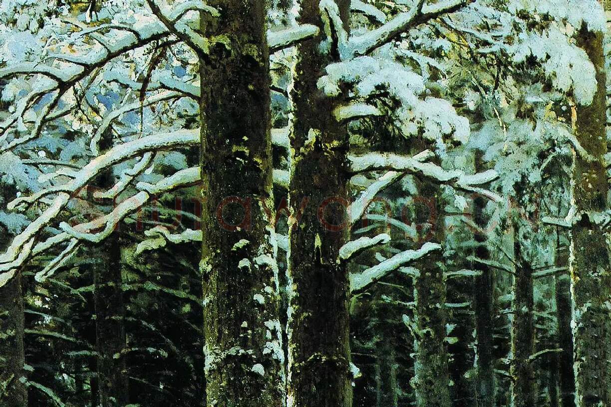 希施金油画雪景冬天的森林局部 (4)