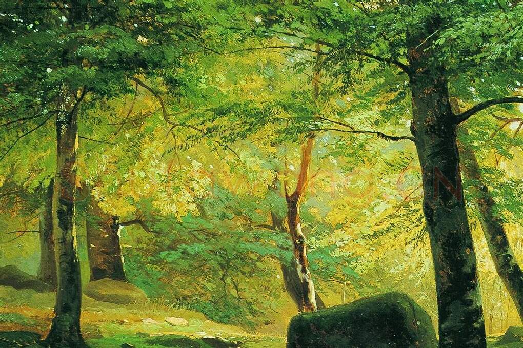 希施金风景画作品《在小树林里》局部-01