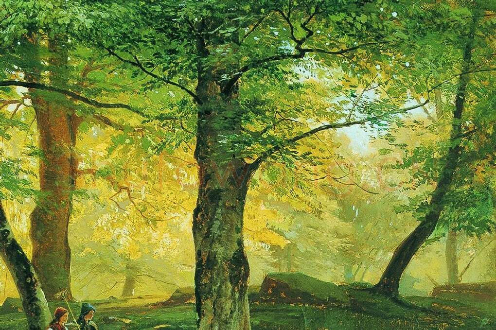 希施金风景画作品《在小树林里》局部-02