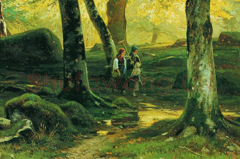 希施金风景画作品《在小树林里》局部-03