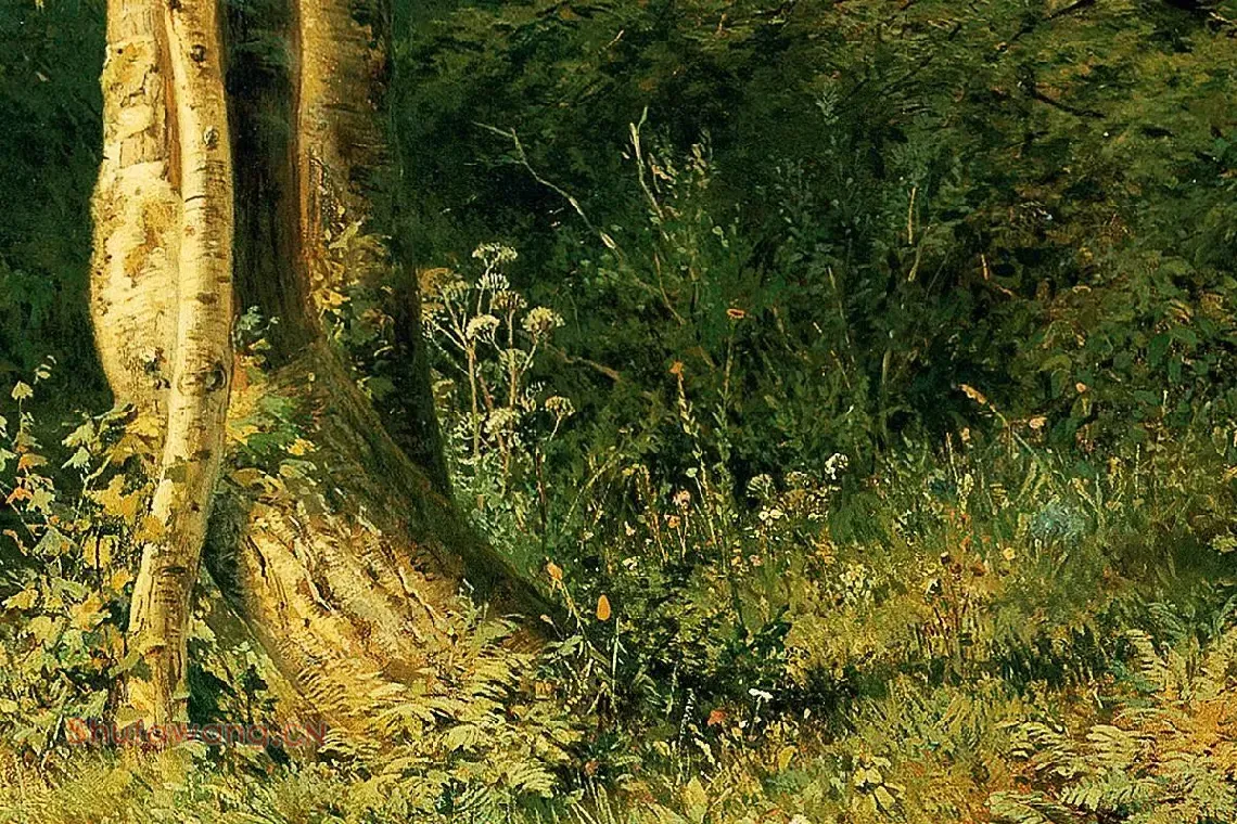 希施金油画风景《有苍鹭的森林风景》局部 (2)