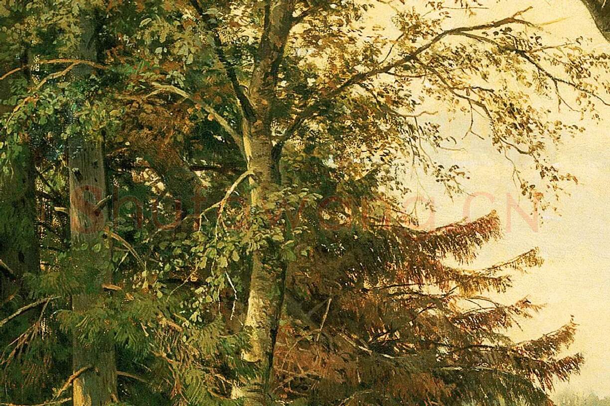 希施金油画风景《有苍鹭的森林风景》局部 (4)