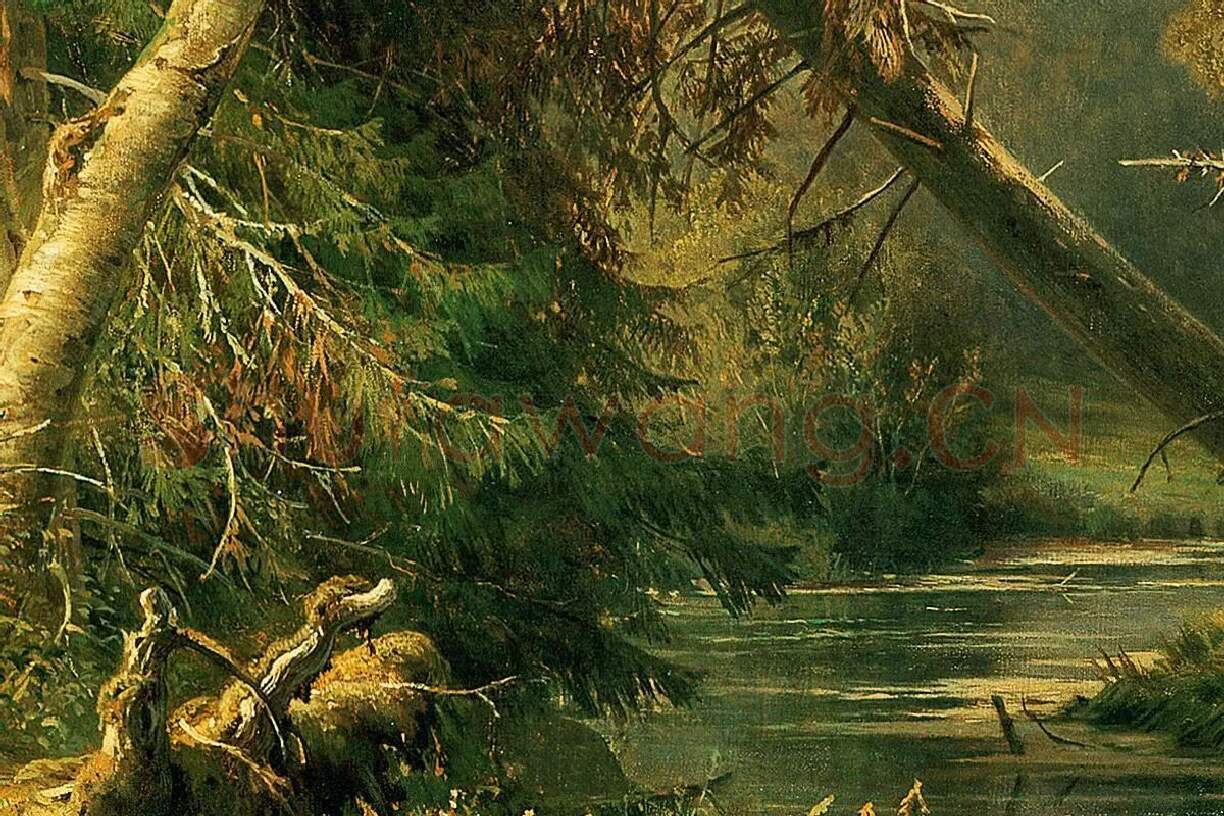 希施金油画风景《有苍鹭的森林风景》局部 (6)