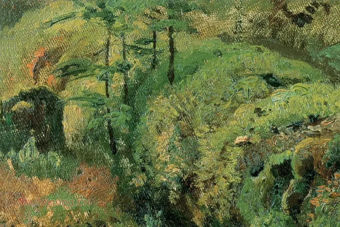 希施金油画《腐烂树干上的苔藓》局部 (1)