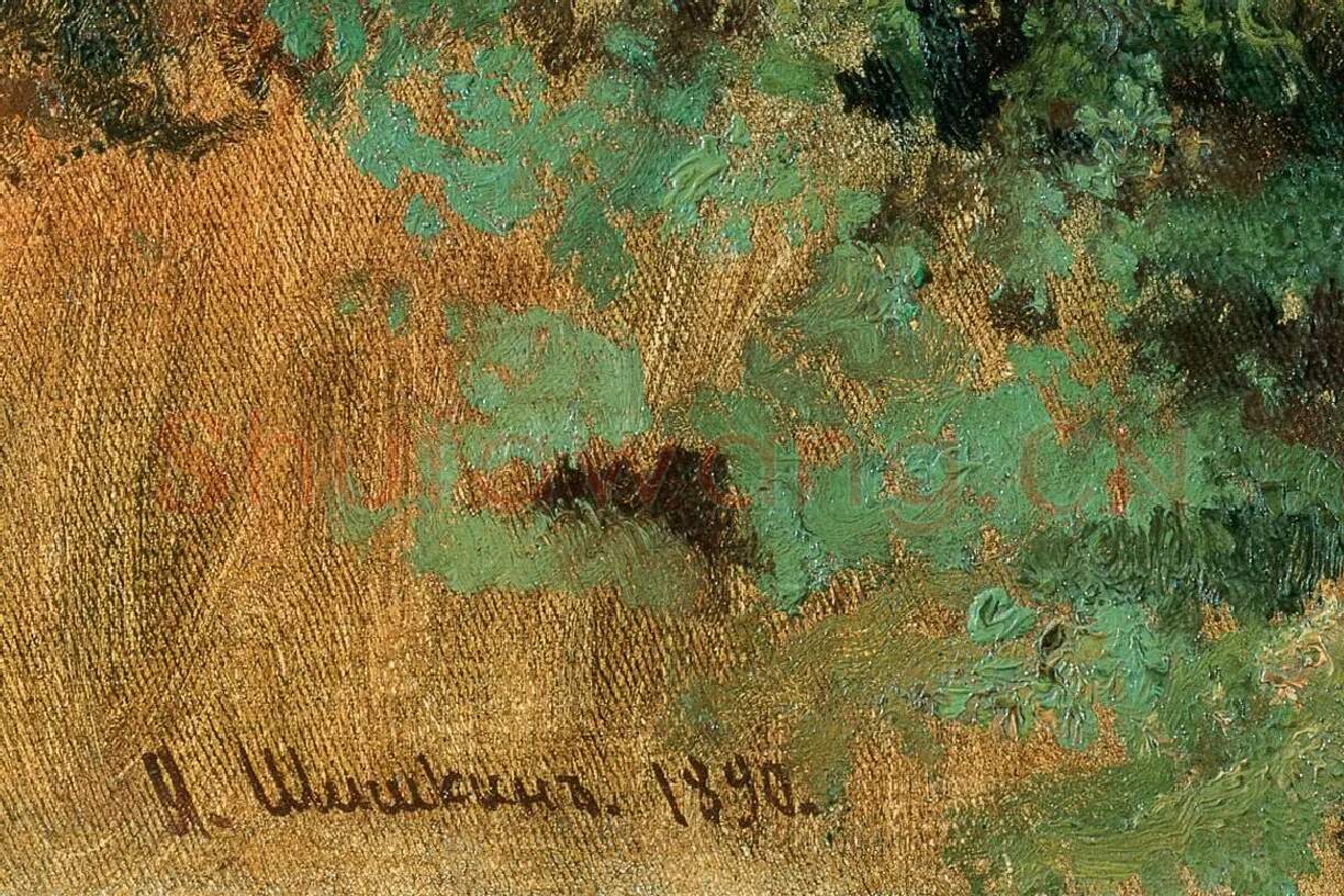 希施金油画《腐烂树干上的苔藓》局部 (4)