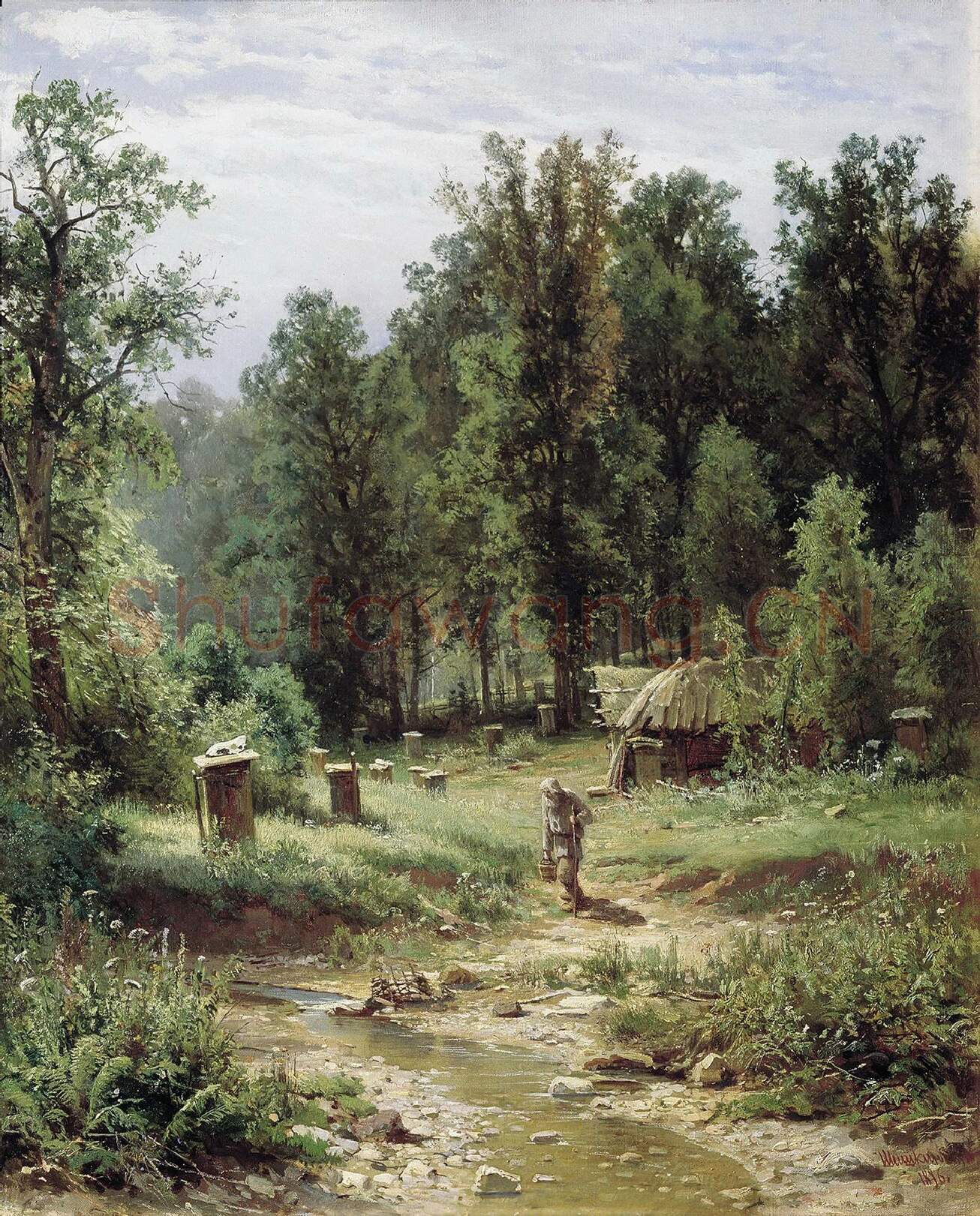 希施金油画风景《森林中的养蜂场》高清大图