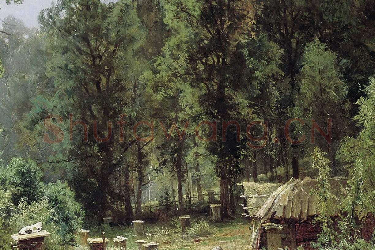 希施金油画风景《森林中的养蜂场》局部 (3)