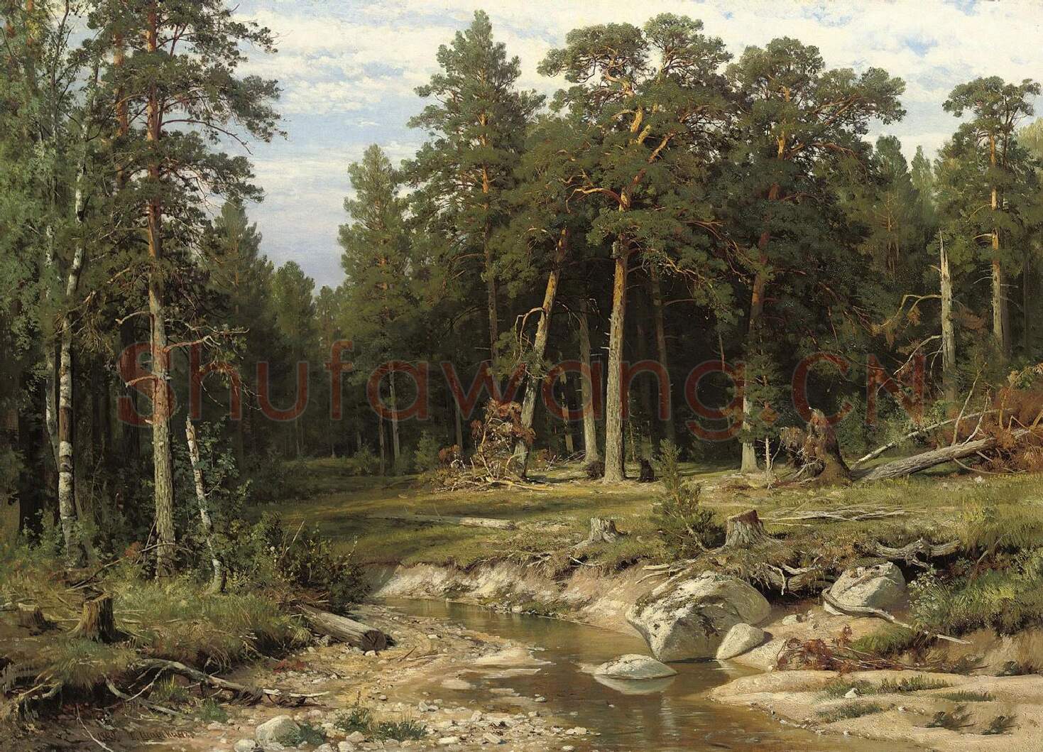 希施金森林风景画《维亚特卡的松林》高清图片