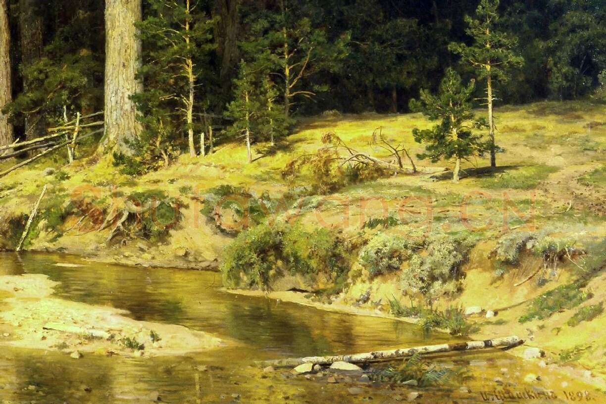 希施金油画森林风景画作品局部 (2)