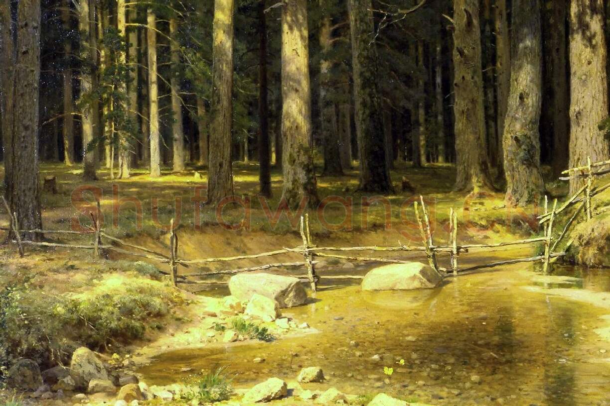 希施金油画森林风景画作品局部 (3)