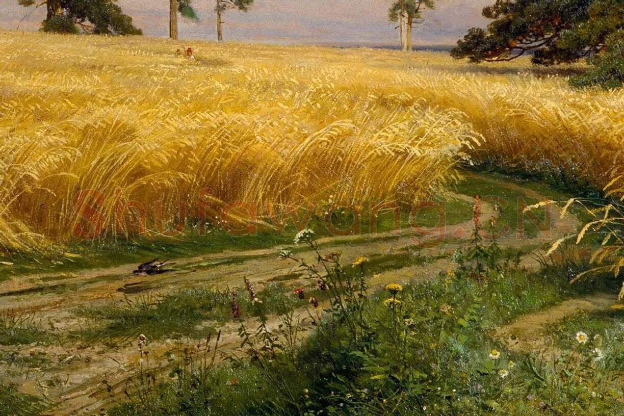 希施金《麦田》油画风景局部 (2)