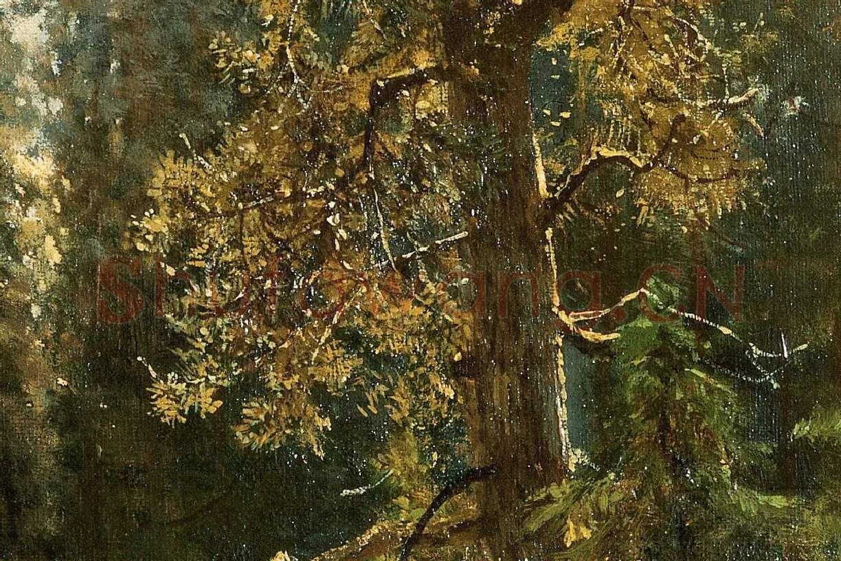 希施金油画风景《穿过森林的小路》局部 (5)