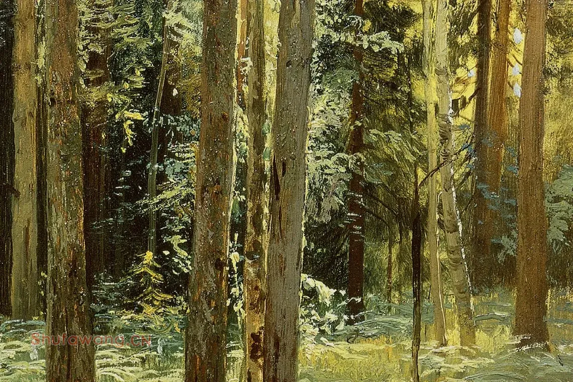 希施金风景油画《森林里的蕨类植物》局部 (2)