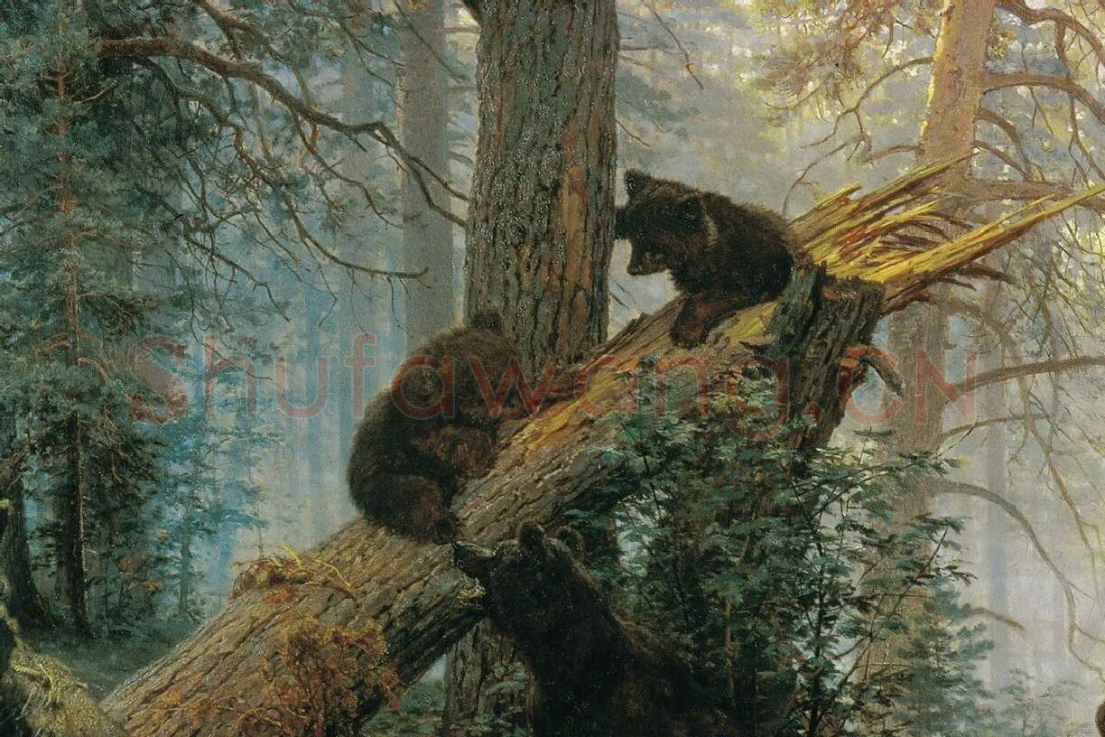 希施金代表作《松林的早晨》局部 (1)