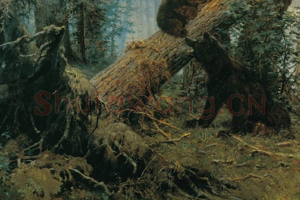 希施金代表作《松林的早晨》局部 (3)