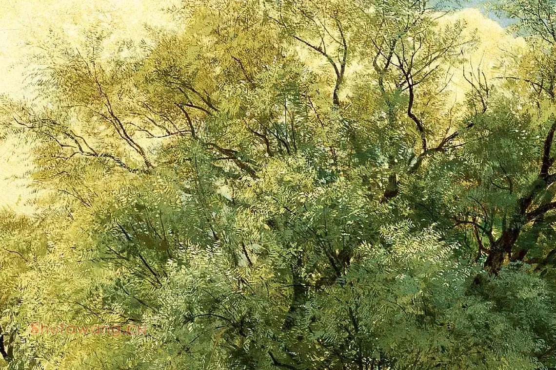 希施金油画橡树风景画局部 (5)