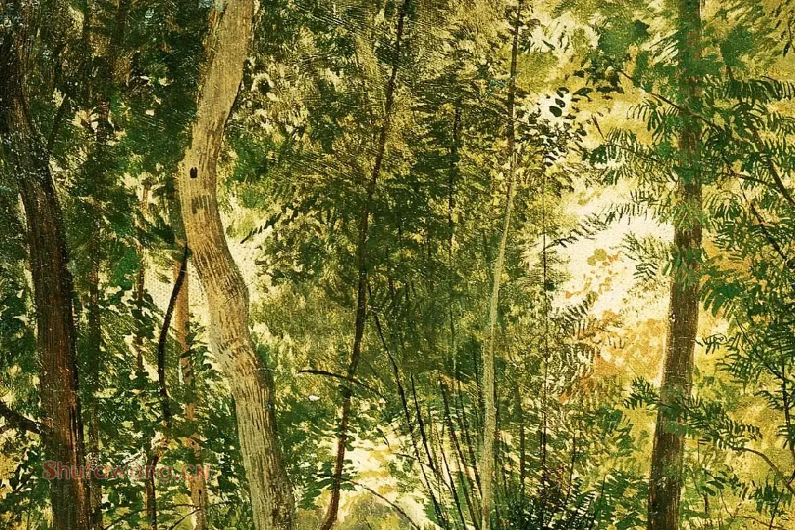 希施金油画风景《树林中的猎人》局部 (2)