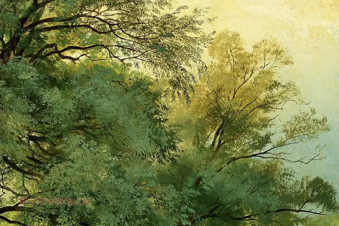 希施金油画橡树风景画局部 (6)