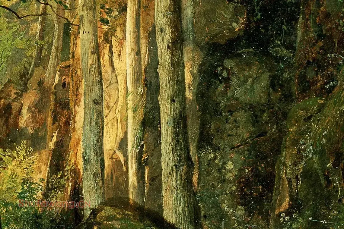 希施金油画风景《树林中的猎人》局部 (4)