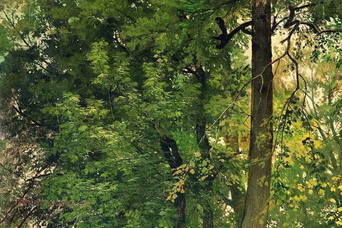 希施金油画风景《瑞士的水青冈森林》局部 (4)