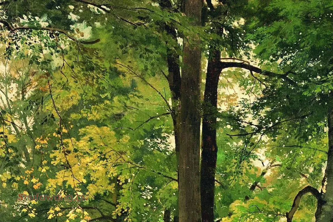 希施金油画风景《瑞士的水青冈森林》局部 (5)