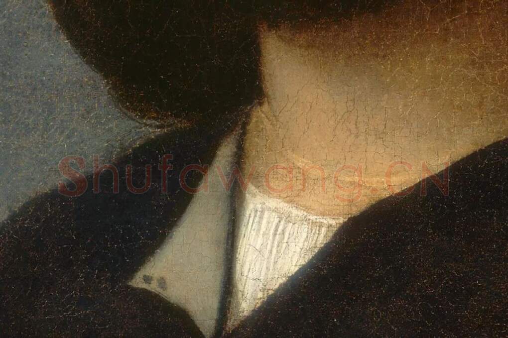 乔尔乔内油画作品《有书的威尼斯绅士肖像》局部细节 (3)