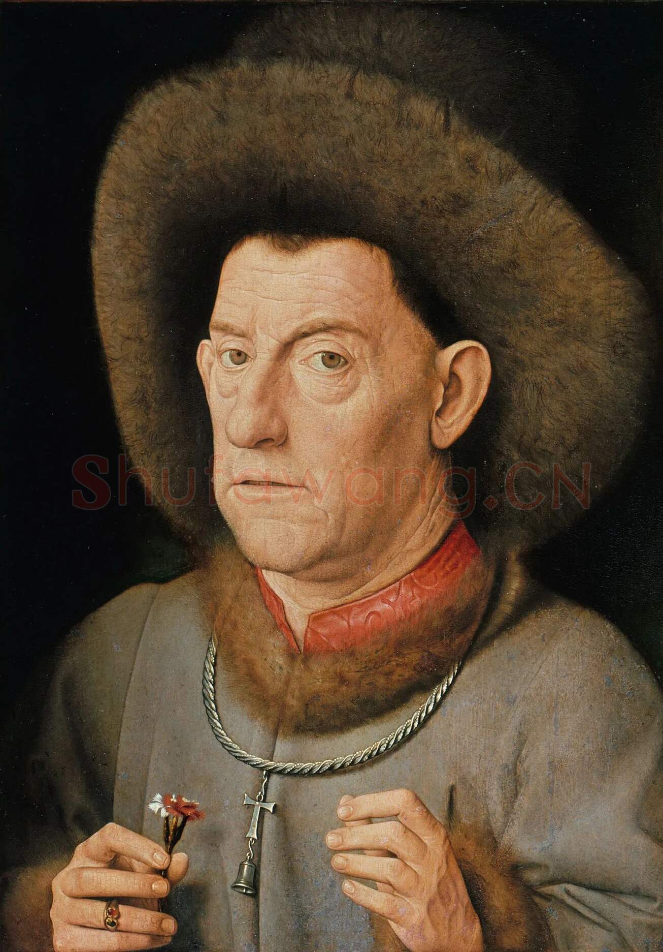 扬·凡·爱克油画头像作品《拿着康乃馨的男人肖像》高清大图