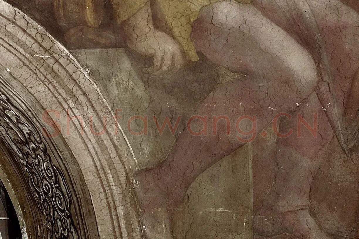 米开朗基罗壁画《基督的祖先:鲑鱼、伯鲁斯、奥贝特》局部 (3)