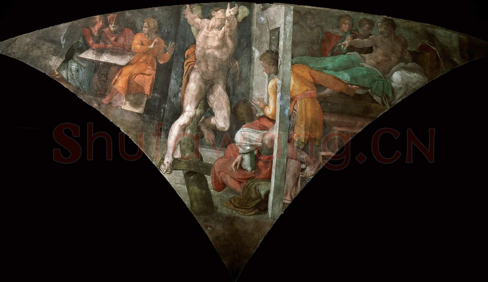 米开朗基罗西斯廷教堂天顶壁画《哈曼的惩罚》高清图片