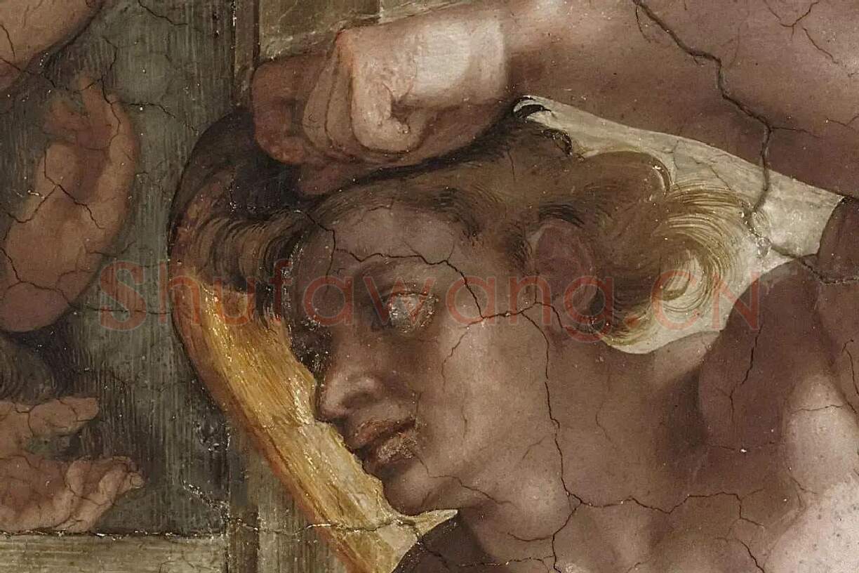 西斯廷教堂米开朗基罗壁画“Ignudo”系列《男性裸体肖像》局部 (1)