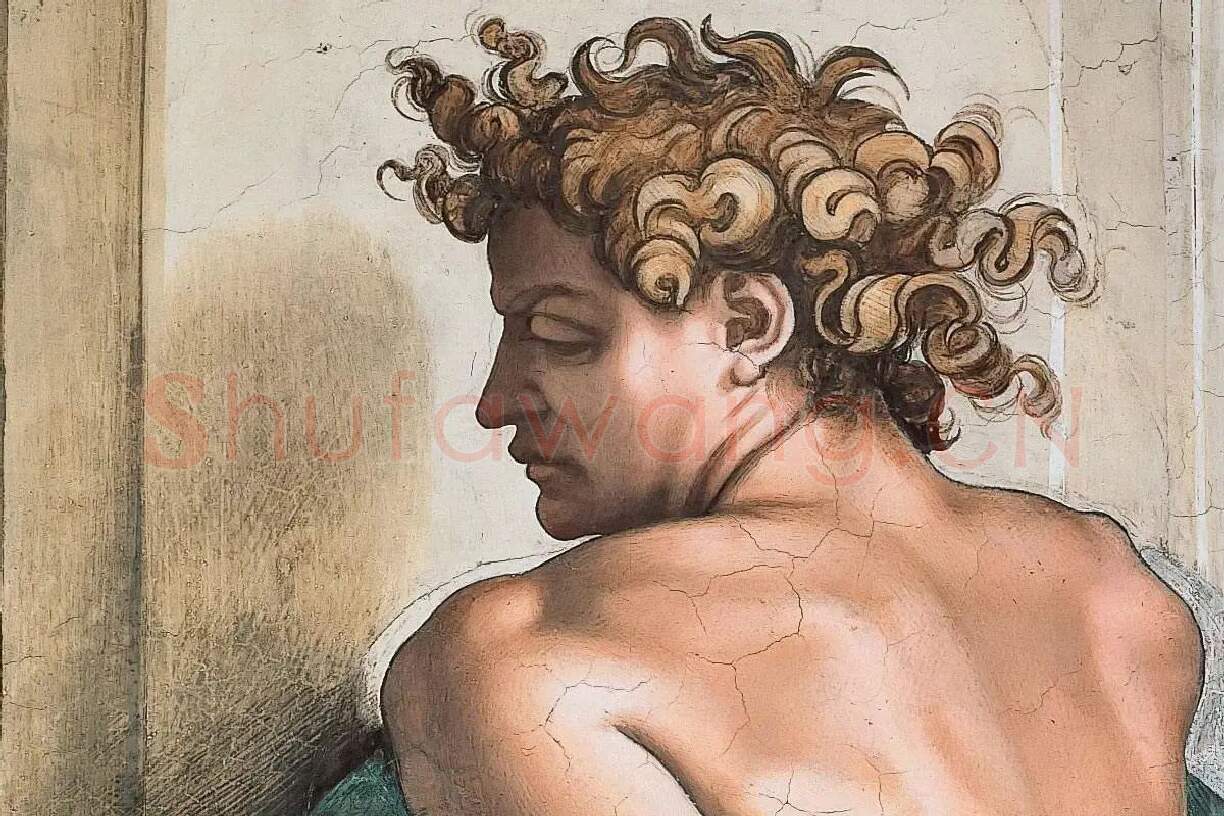 西斯廷教堂米开朗基罗壁画“Ignudo”系列《男性裸体肖像》局部 (8)