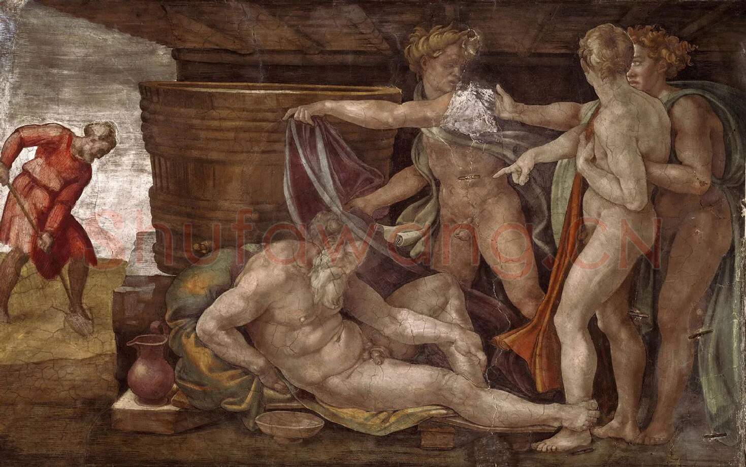 米开朗基罗西斯廷教堂壁画《诺亚醉酒》高清大图