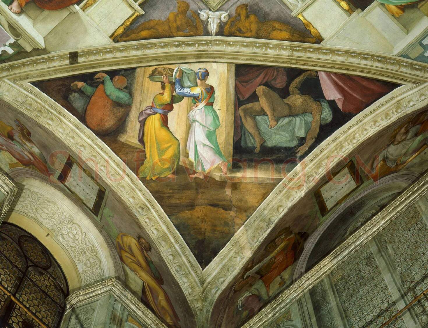 开朗基罗壁画《犹底与霍洛芬尼》高清大图