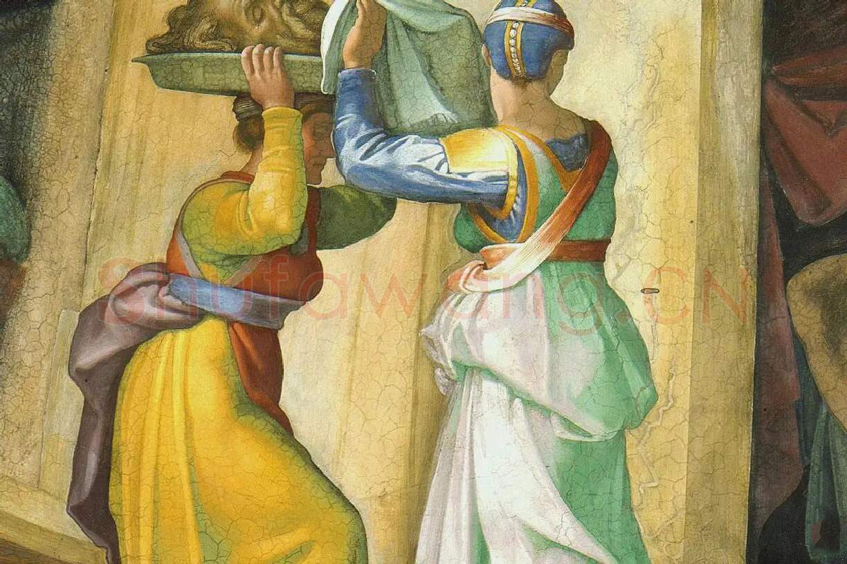 开朗基罗壁画《犹底与霍洛芬尼》局部 (1)