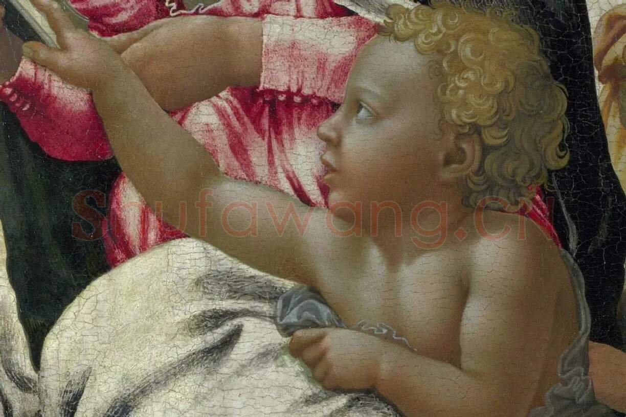 米开朗基罗作品《圣母子与圣约翰和天使》局部 (4)