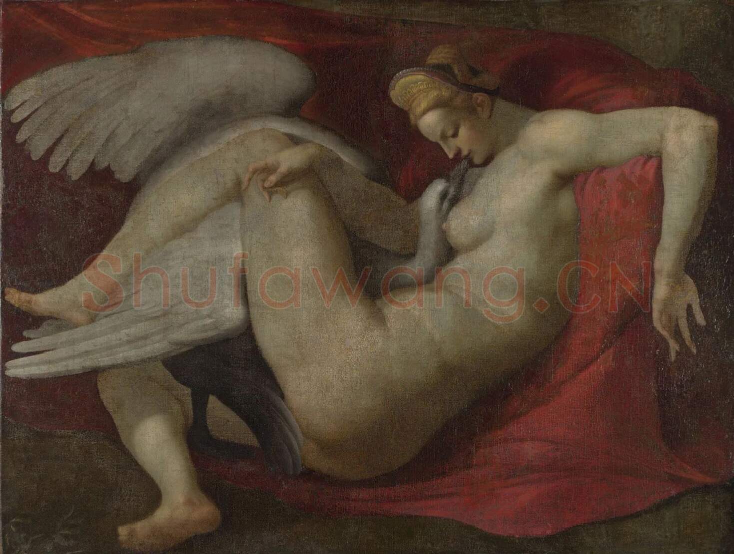 米开朗基罗绘画作品《列达与天鹅》高清图片