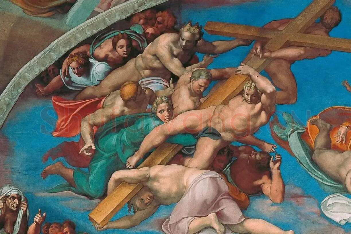 米开朗基罗大型壁画作品《最后的审判》高清大图局部细节 (2)